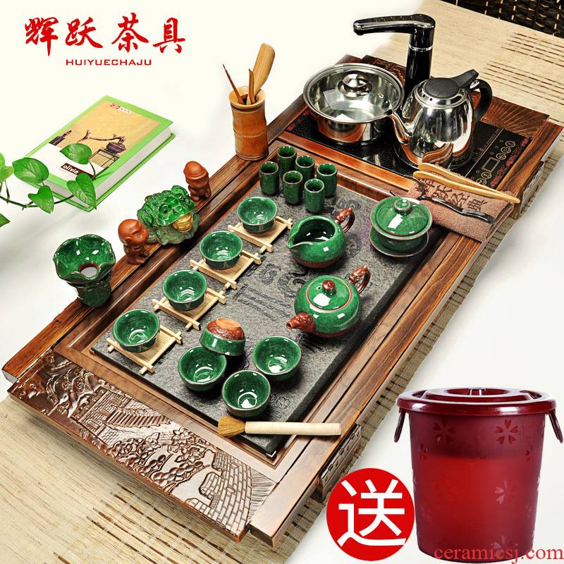 Hui, make violet arenaceous kung fu tea set a complete set of ceramic household your up induction cooker sharply stone solid wood tea tray of tea table