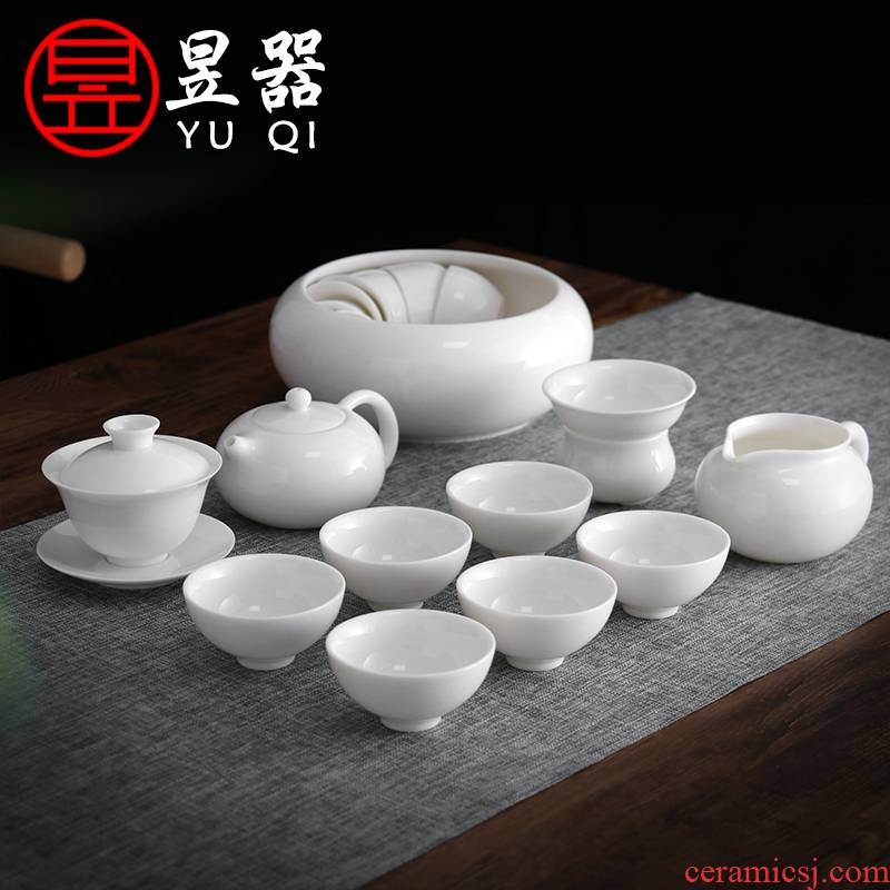 Yu is dehua white porcelain suet jade China kung fu tea cup teapot GaiWanCha wash cup sample tea cup set