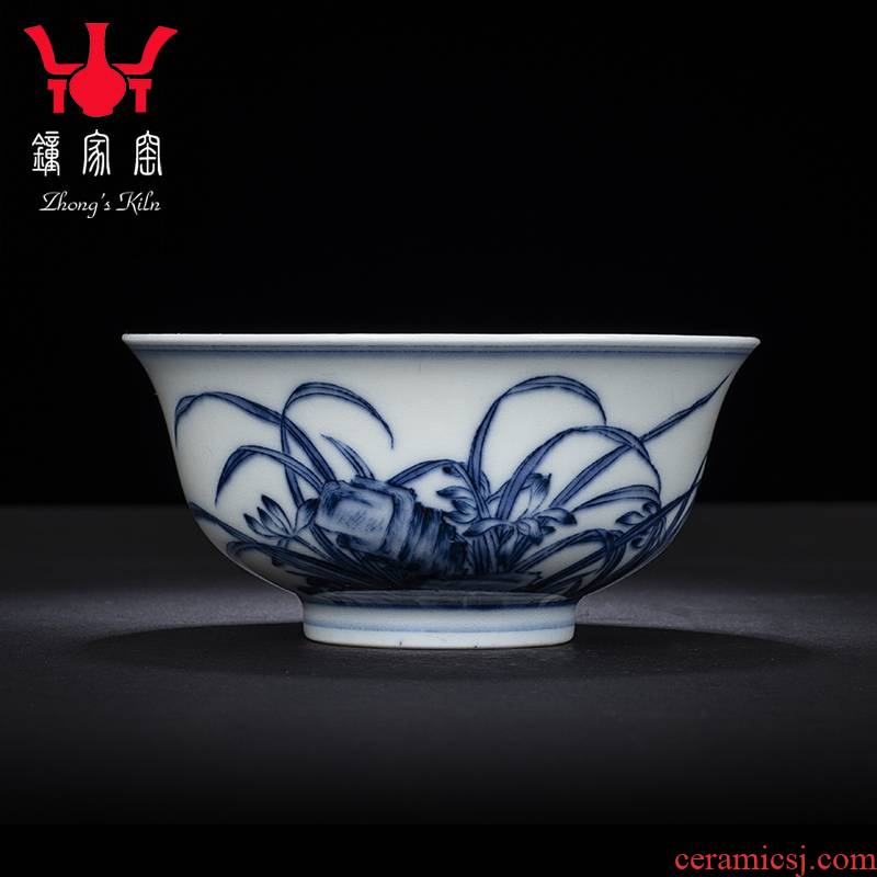 Have blue and white porcelain up kung fu tea set manual sample tea cup master cup single CPU garden hand pressure maintain cup cup
