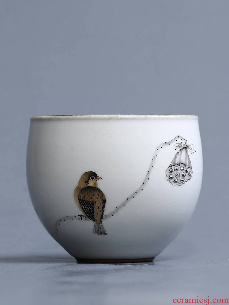 Jingdezhen hand - made lotus bird ceramic sample tea cup your up on single cup tea pure manual master kung fu tea cup