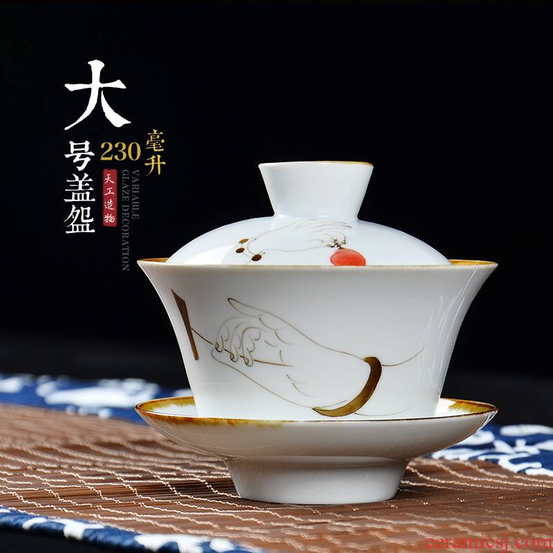 Wynn collect large hand draw three to make tea tureen up porcelain bowl tea worship ceramic cups kung fu tea set