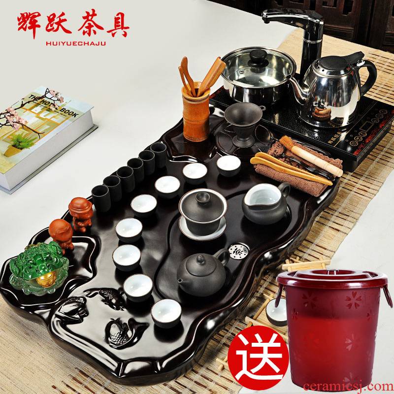 Hui make contracted tea set a complete set of kung fu tea set household violet arenaceous your up induction cooker technology wood tea tray