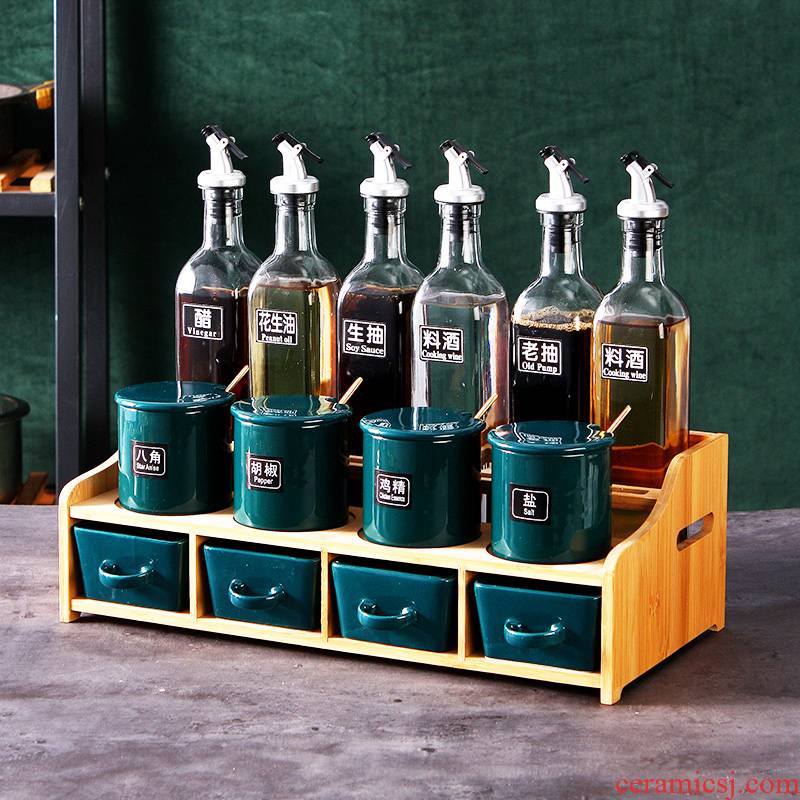 Nordic light key-2 luxury dressing boxed set combined with household ceramics glass oil salt seasoning jar jar kitchen supplies