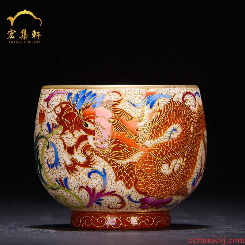 Ceramic cups master cup single cup pure manual colored enamel paint longfeng meditation cup jingdezhen noggin kung fu