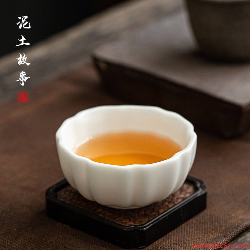 Earth story dehua suet jade white porcelain tea set biscuit firing kongfu master cup glaze ceramic sample tea cup