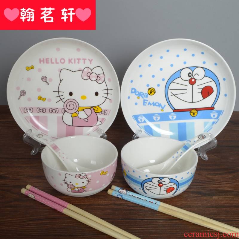 The Mount ceramic ceramic Hello Kitty bowl spoon, household see rainbow such as bowl noodles household oats plates