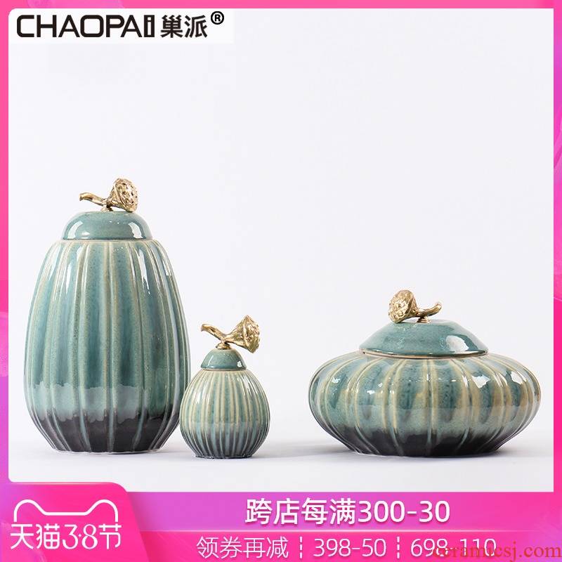 The new Chinese style pumpkin jars China club floor front desk closet brass lotus cover handle soft decoration