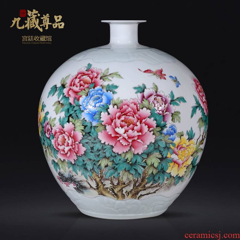 Jingdezhen ceramics hand - made famille rose blooming flowers, pomegranate bottles of Chinese style living room porch TV ark, flower arranging furnishing articles
