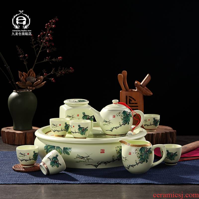 DH jingdezhen ceramic cup suit household kung fu tea set a complete set of Chinese style your up small tea tray teapot teacup