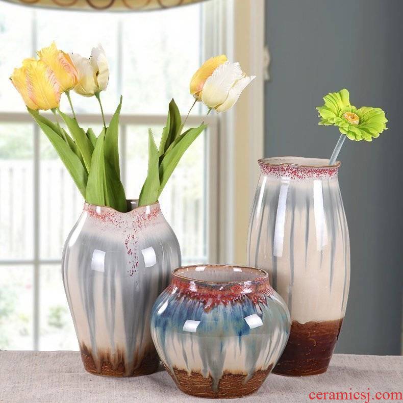 Jingdezhen ceramic vase household act the role ofing is tasted ceramic craft flower implement I and contracted Europe type three - piece vase