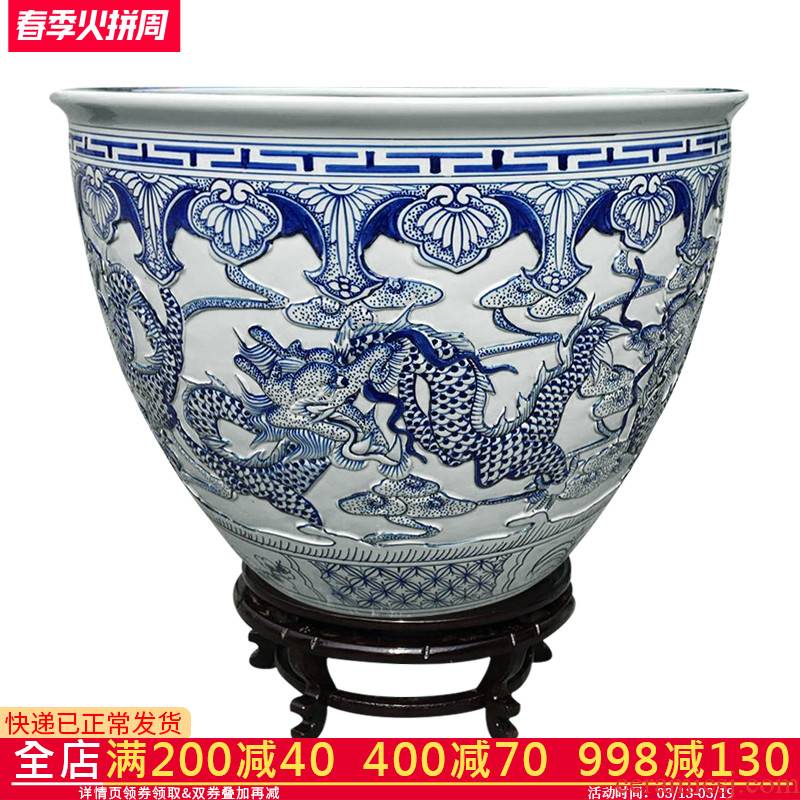 C123 basin of jingdezhen ceramics aquarium water lily bowl lotus goldfish turtle cylinder longfeng fish bowl large porcelain