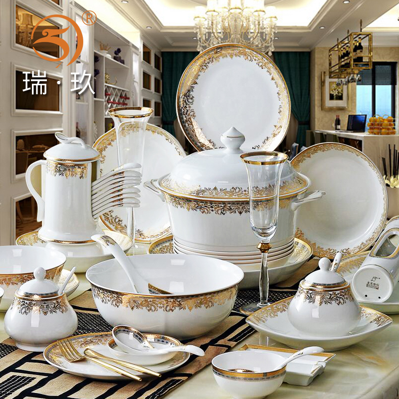 The Louvre 80 head embossed gold ipads porcelain tableware kit villa bowl dish dish between example spoon set combined with dinner plates