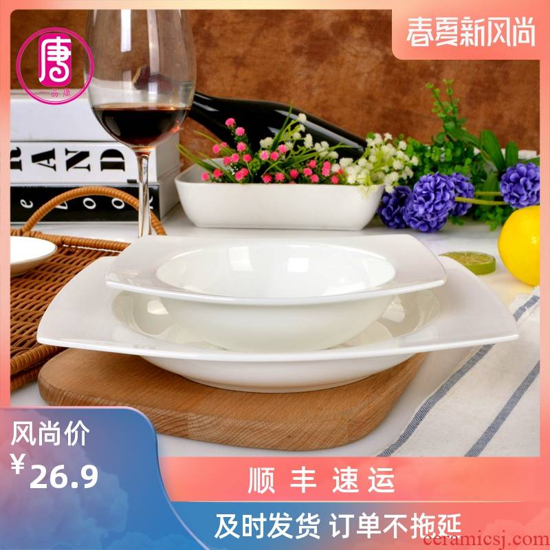 Household ipads porcelain dish dish dish soup plate European pure white deep dish ceramic dinner plate salad plates pasta dishes