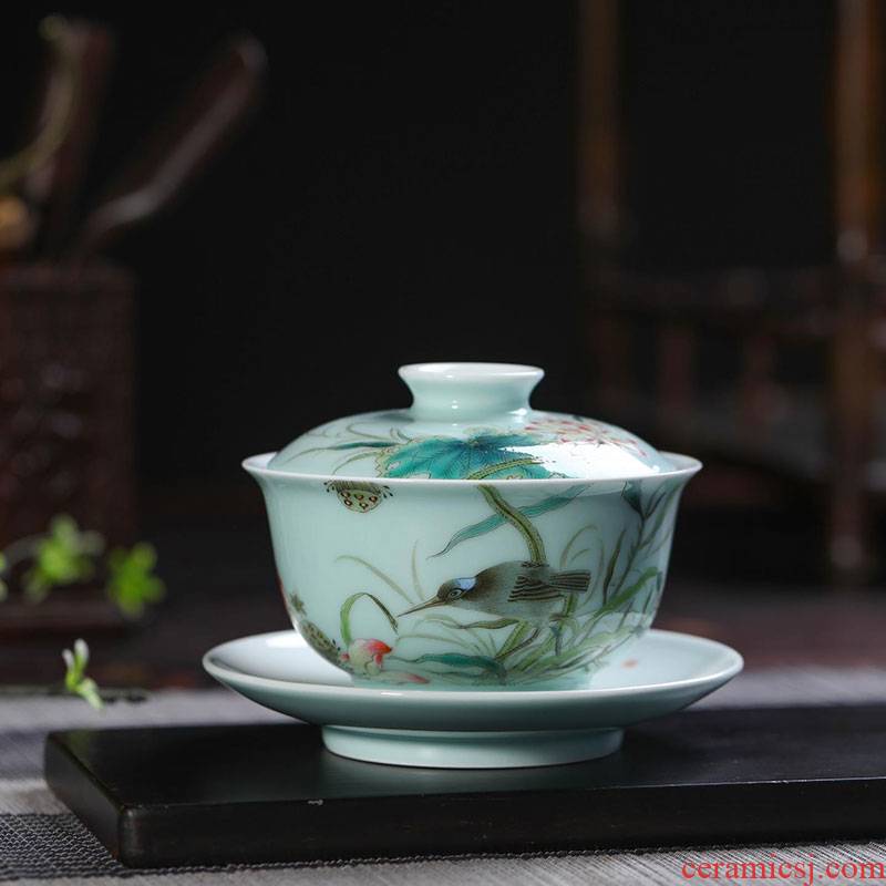 Offered home - cooked checking ceramic tea ware bowl in jingdezhen porcelain tea set three to make tea tureen hand - made of pastel