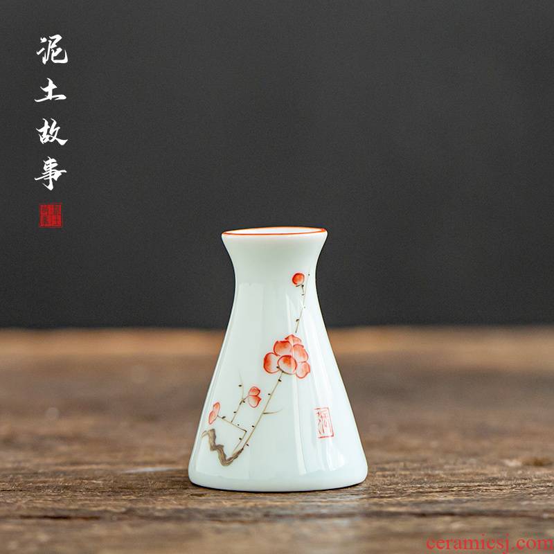 Earth story shadow blue - and - white ware hand - made name plum flower ceramic flower desktop furnishing articles home decoration celadon creative flowers