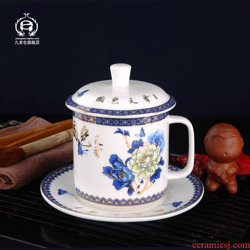 DH blue and white porcelain keller with cover ceramic cups office of jingdezhen porcelain tea cup with cups and saucers teacup