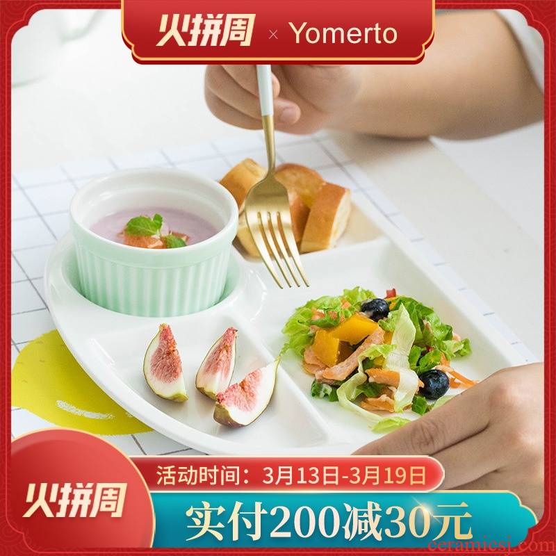 Yomerto ceramic tableware frame plate white children creative plate hot dish plate household FanPan particulary if plate