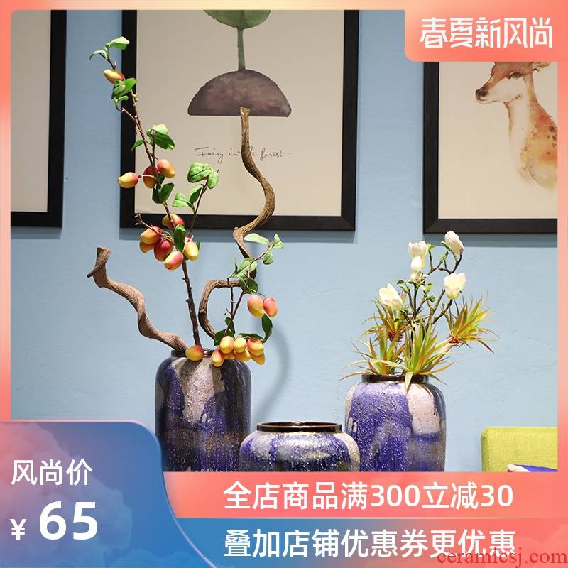 The new American country jingdezhen ceramic vase furnishing articles sitting room creative household soft adornment coarse pottery arranging flowers