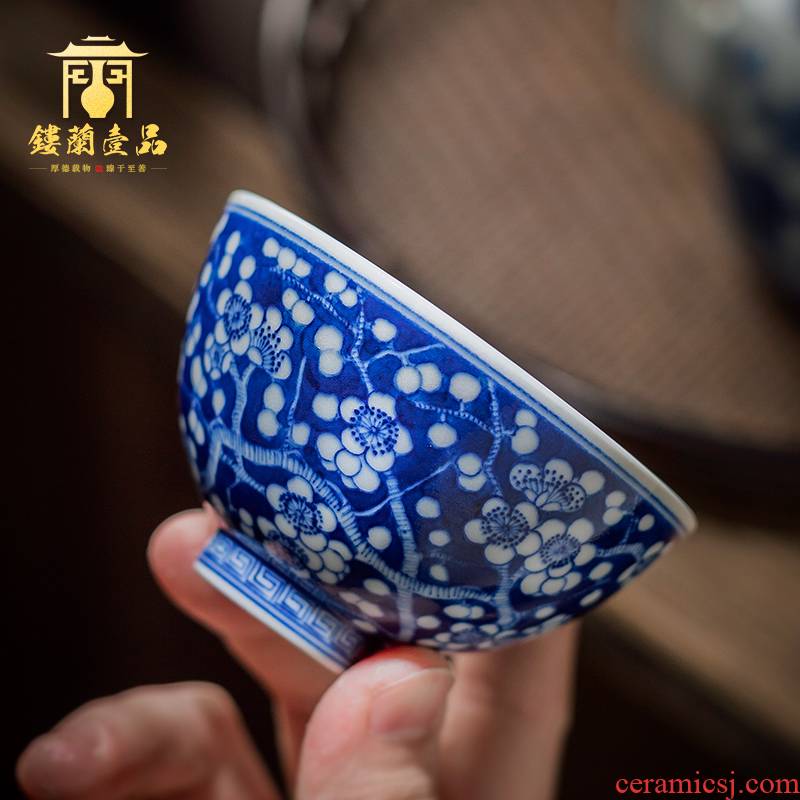 Jingdezhen ceramic hand - made maintain blue ice name plum heart cup of kung fu tea master cup sample tea cup small tea cups