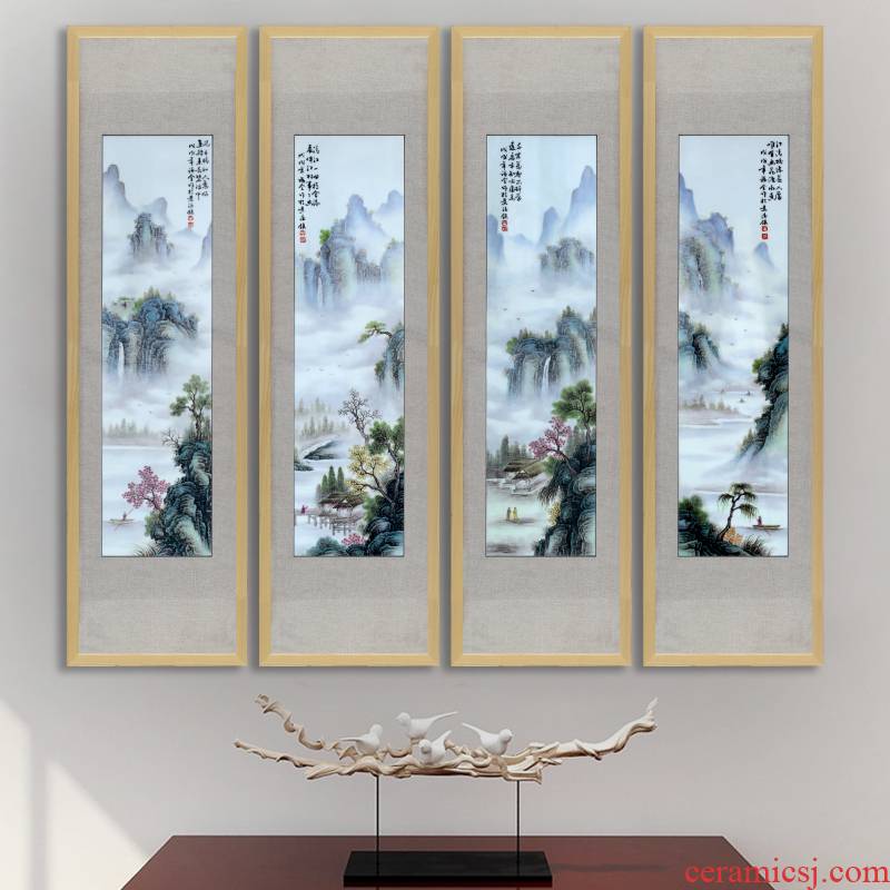 New Chinese style decoration Chinese style porch hang a picture pastel landscape view villa lobby hall murals porcelain plate painting