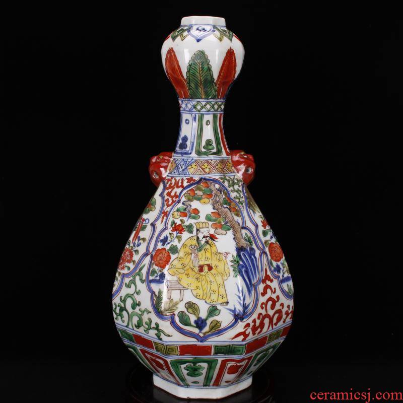 Jingdezhen antique antique imitation yuan wen mei bottles of vintage ceramic decoration a colorful window figure collection