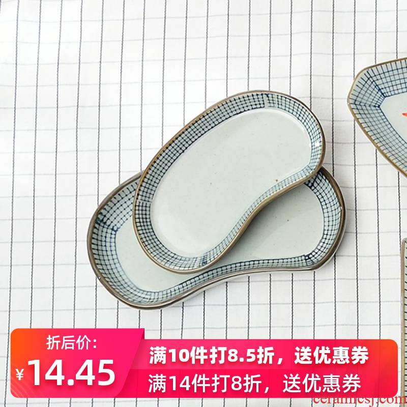 Three characteristics of ceramic creative waist shape under the glaze color grid plate snack plate shallow dish plate sushi plate