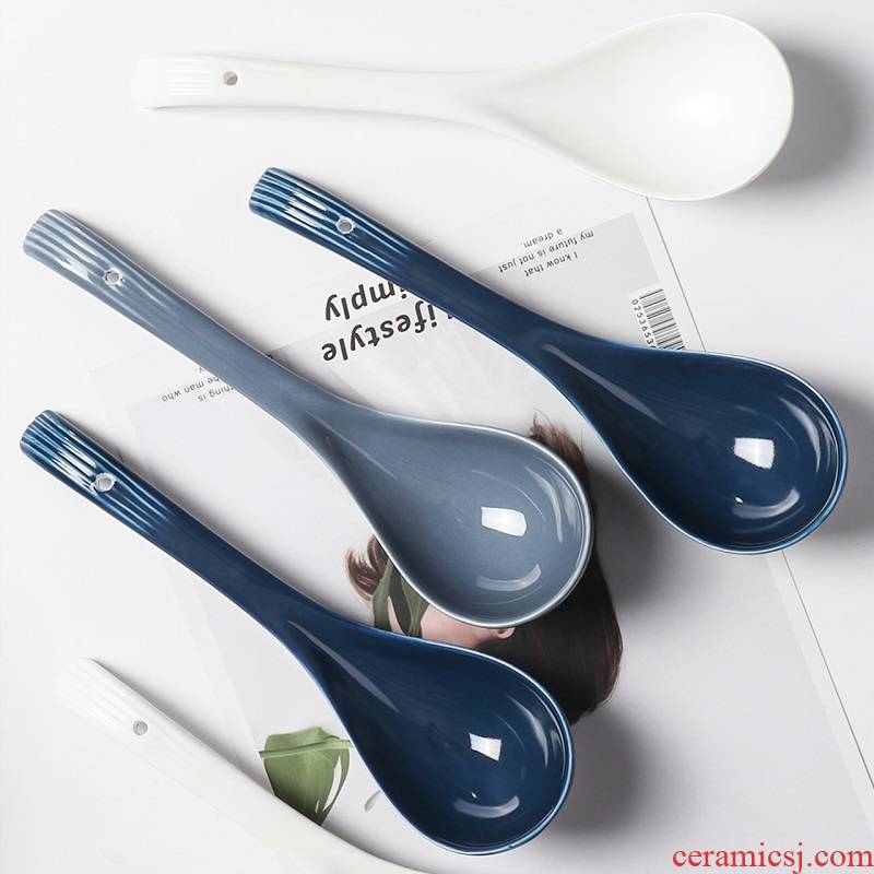 The Under glaze color porcelain spoon size large soup spoon household long - handled spoon, spoon with thick porridge spoon porridge spoon