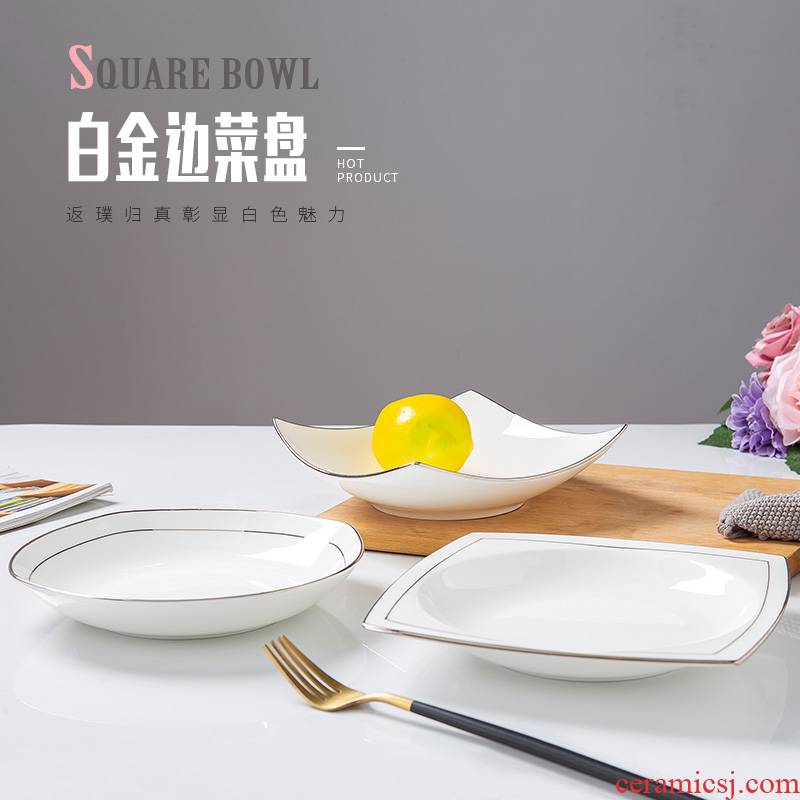 Jingdezhen creative white 0 square deep dish ceramic tableware household the up phnom penh dish steak dinner plate