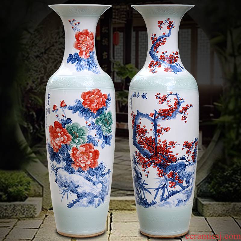 Jingdezhen ceramic hand - made peony riches and honour figure of large vase home sitting room place study office decoration