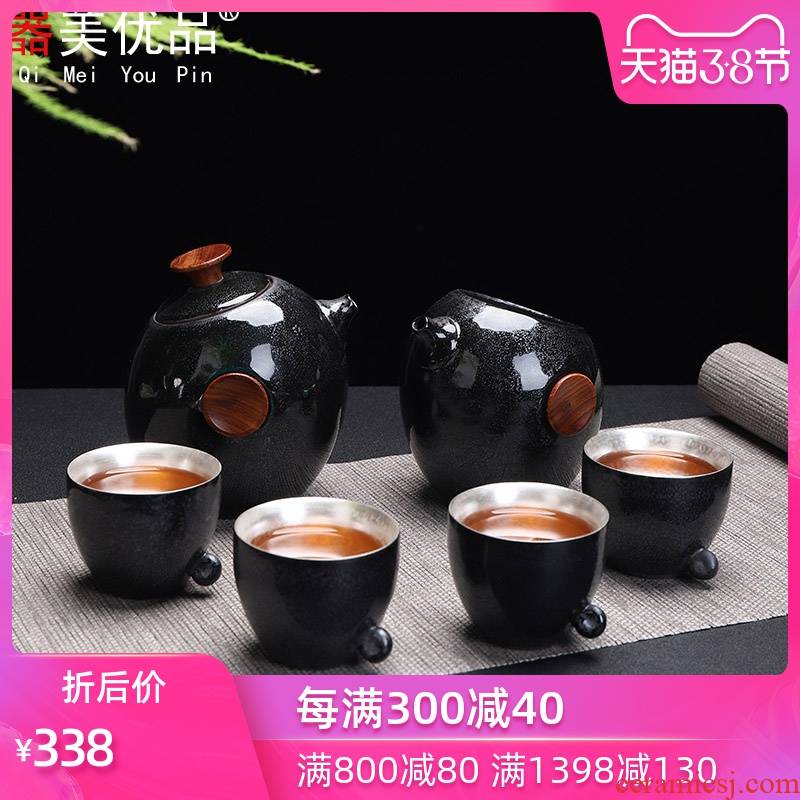 Travel is the best article 999 sterling silver, kung fu tea set simple portable crack glass ceramic teapot teacup