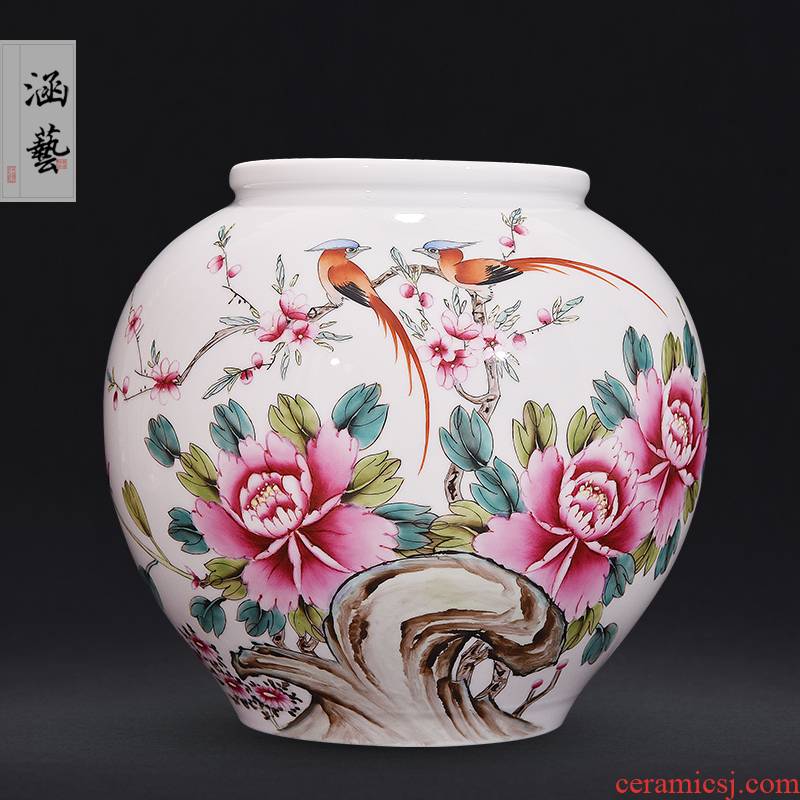 Jingdezhen ceramics hand - made pastel spring scenery garden porcelain vase Chinese sitting room place flower decoration