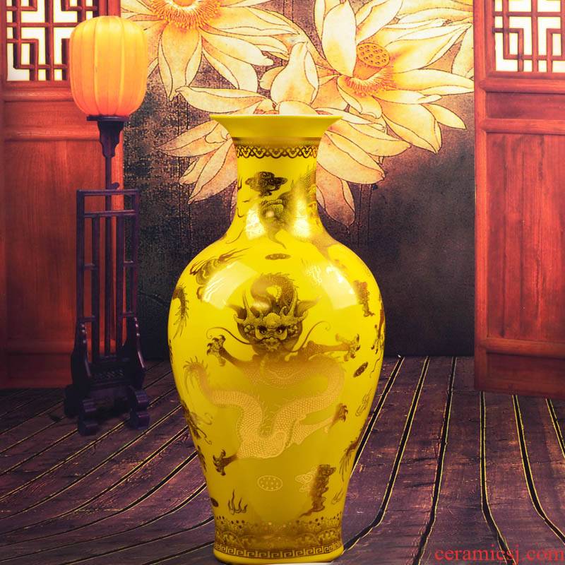 Jingdezhen ceramics, vases, flower arranging furnishing articles in yellow jinlong landing home decoration decoration large aj33 sitting room