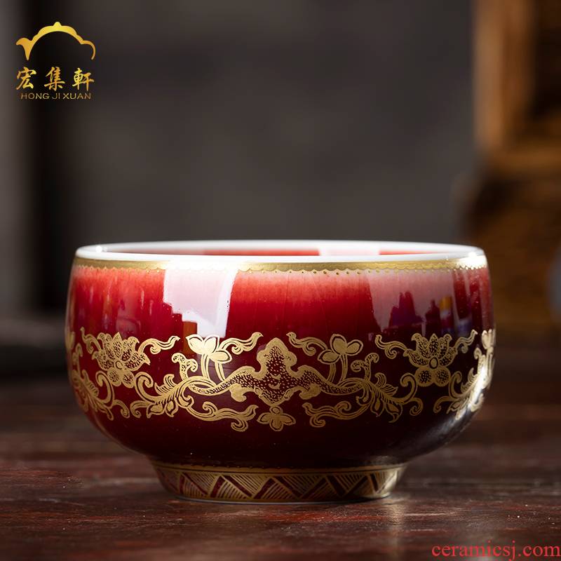 Lang, jingdezhen up glaze master cup single CPU kung fu paint sample tea cup ruby red glaze to use large cups individual cup