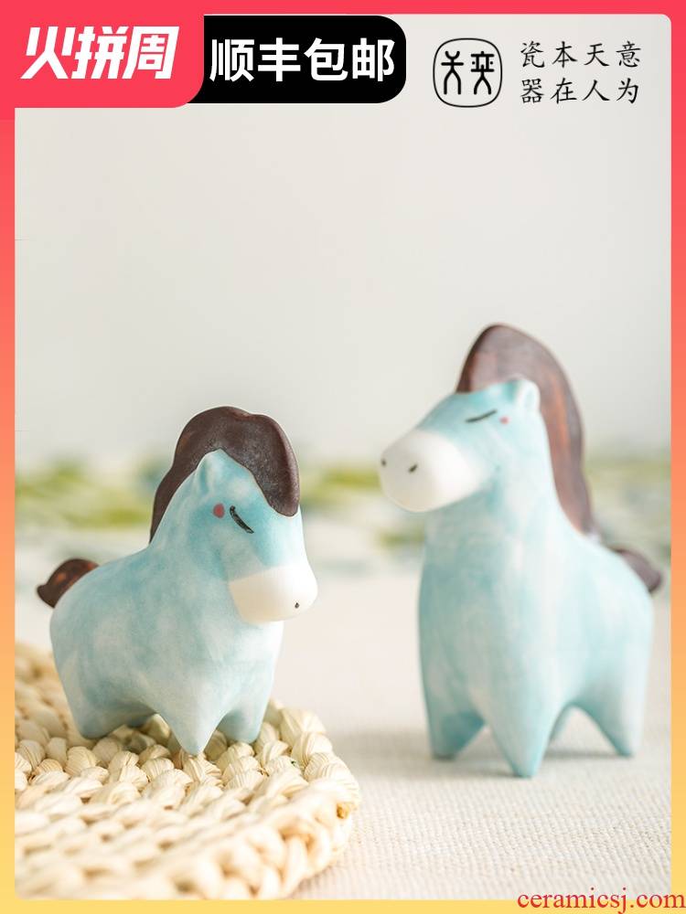 Little blue horse ceramic decoration furnishing articles hand - made particularly lovely creative desk desktop birthday book
