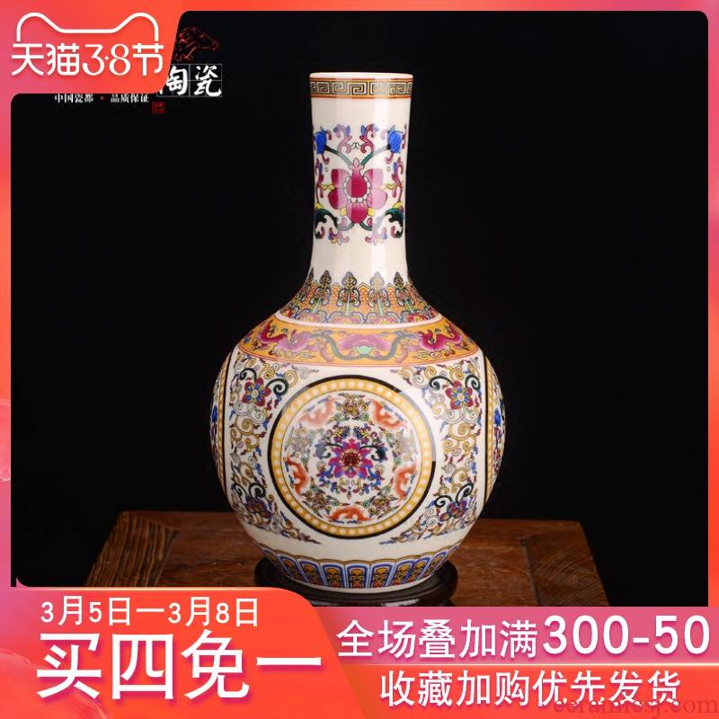 Jingdezhen ceramic antique colored enamel vase classical household furnishing articles sitting room TV ark, handicraft ornament