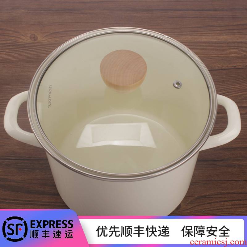 Enamel Japanese muji wind Enamel pan home upset ears soup pot induction cooker stew pot'm burning gas