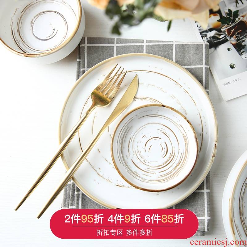 Mystery of Japanese and wind tableware to eat bread and butter dish dish dish household ceramic dishes soup bowl of salad bowl set combination