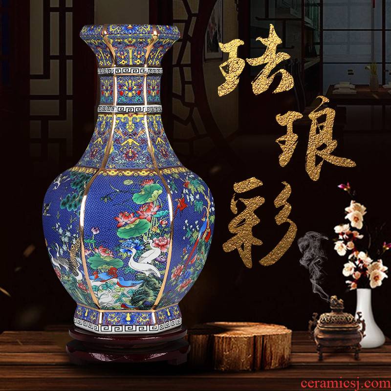 Archaize of jingdezhen ceramics colored enamel six - party vases, flower arrangement of Chinese style living room decorations home furnishing articles restoring ancient ways