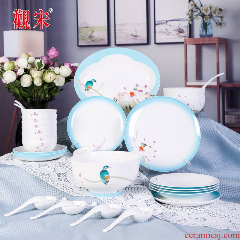 The View of song View song ipads China jingdezhen lotus small pure and fresh and Chinese style household ceramics tableware Chinese dishes suit