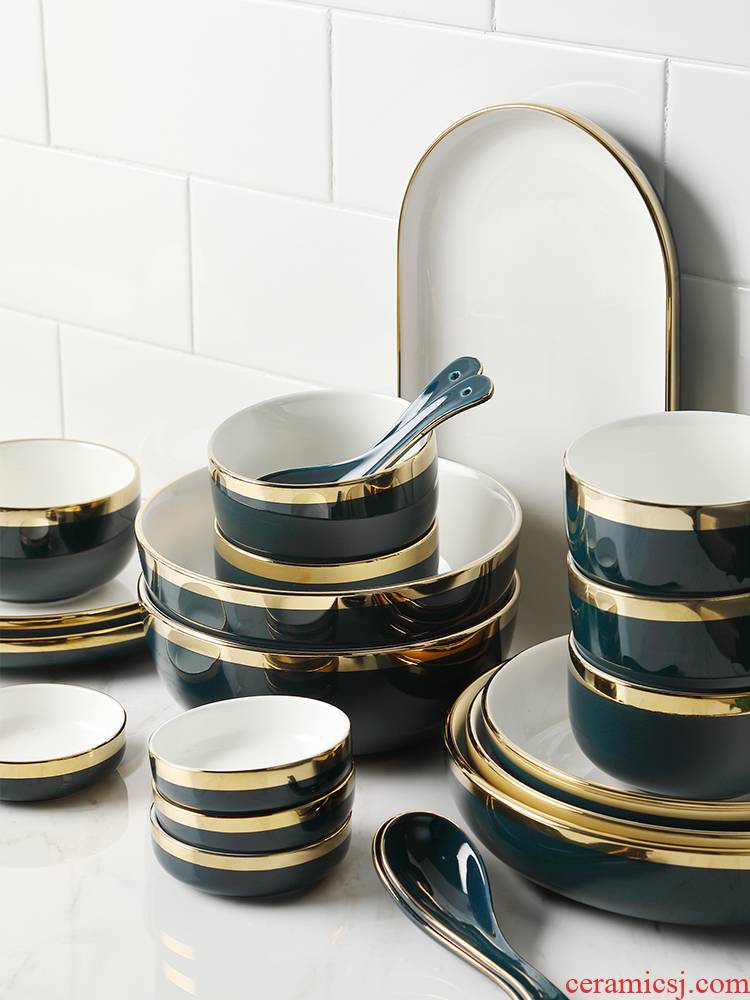 Dishes suit level tableware ceramics Jin Biangao appearance suit European household bowl dish dish dish fuscescens dish plate