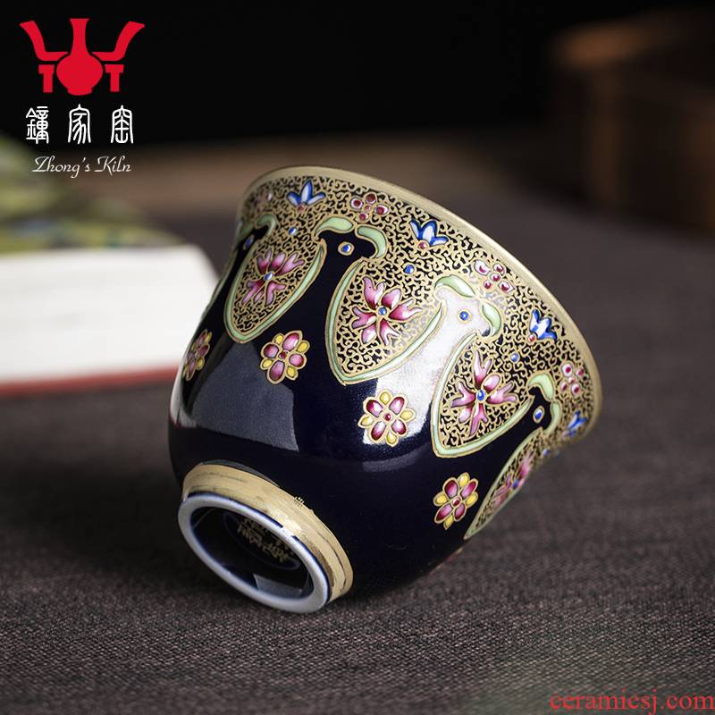 Clock home trade, one cup of single CPU jingdezhen blue yan glaze kung fu tea cups ji colored enamel cup sample tea cup
