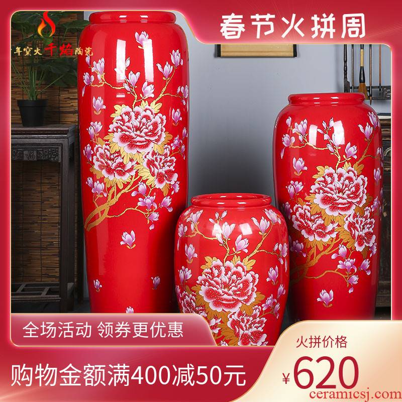 Jingdezhen ceramics vase feng shui furnishing articles furnishing articles sitting room flower arranging the contributor of large decorative POTS China red and yellow