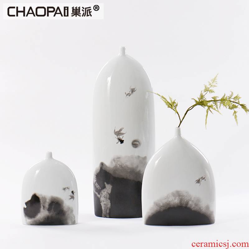Modern Chinese zen landscape ceramic pot furnishing articles example room feel porch ark, fine expressions using vases, flower decoration