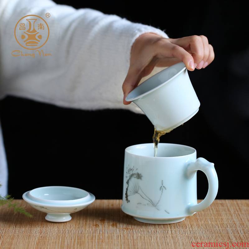 Chang south of jingdezhen ceramic filter with cover keller cups home office high - capacity celadon tea cups