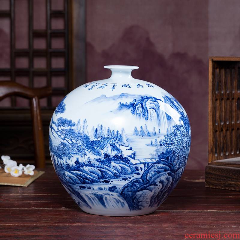Jingdezhen blue and white ceramics hand - made scenery vases, flower arranging Chinese style home furnishing articles sitting room adornment handicraft