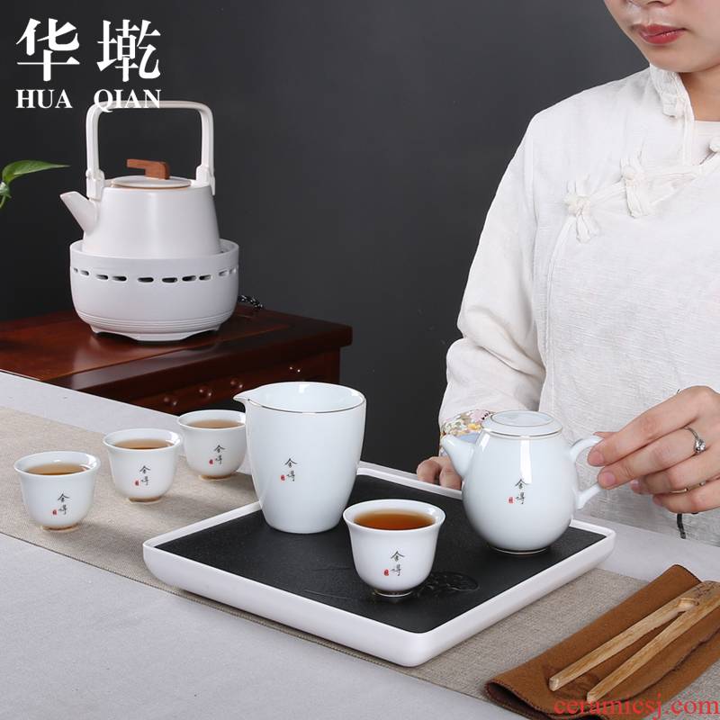 China Qian travel tea set suit portable package a pot of three cups of crack glass ceramic kung fu is suing portable teapot