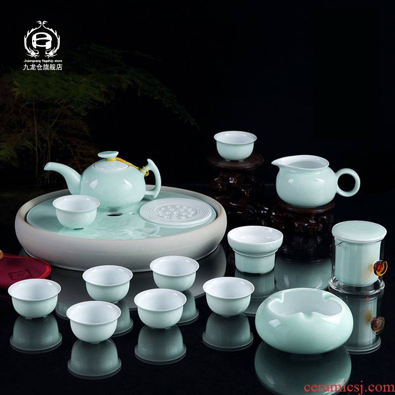 DH jingdezhen tea set ceramic kung fu tea tea tea tray of a complete set of celadon pot of a complete set of tea cups