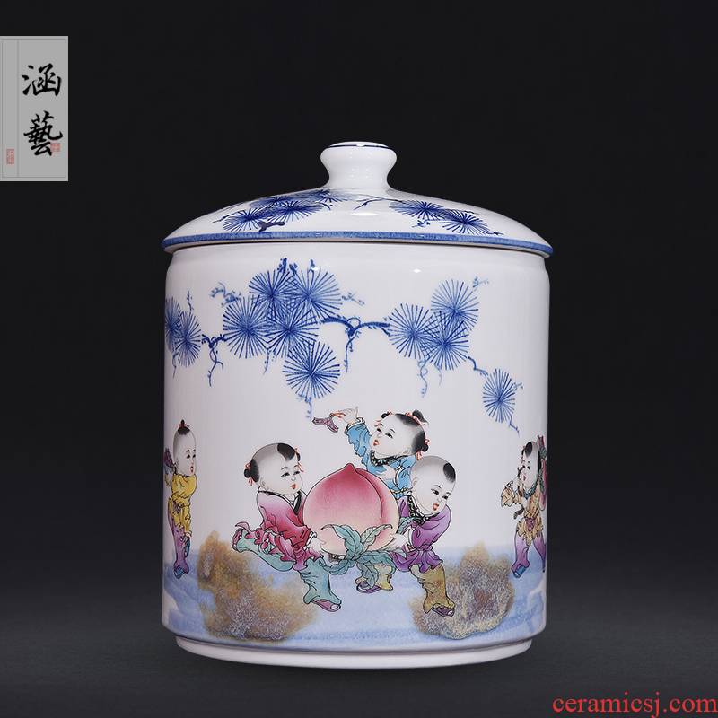 Jingdezhen ceramic powder enamel jar full caddy fixings Chinese style living room beaming straight home decoration furnishing articles craft gift