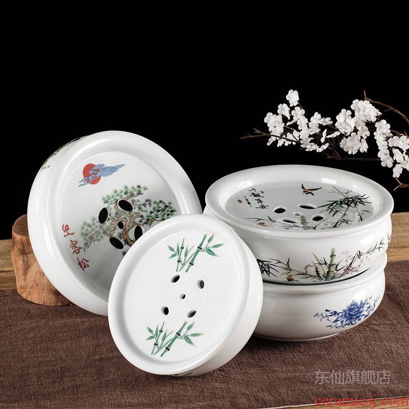 Ceramic tea tea tray tray ship round tea table seats kung fu tea set of blue and white porcelain tea tray storage double saucer