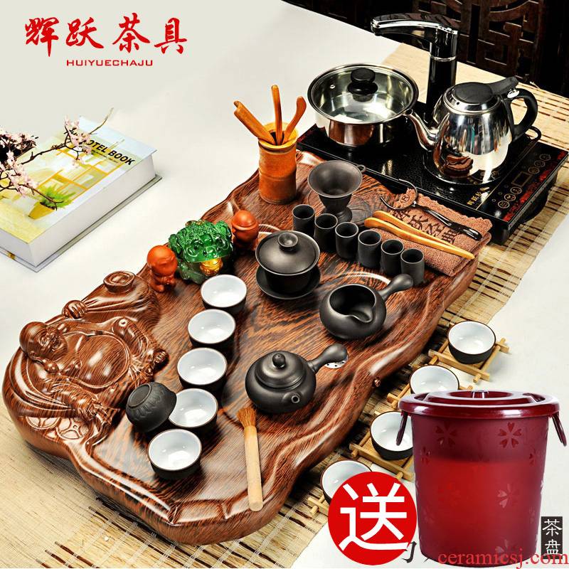 Hui, make violet arenaceous kung fu tea set contracted household induction cooker a complete set of tea sets tea tray tea table of science and technology